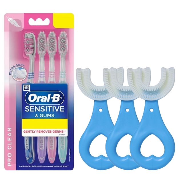 Oral B Soft Sensitive Whitening Toothbrush - 4 Pieces Get 3 Pieces Children U Shape Toothbrush Free