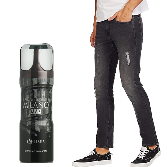 Moulty  Men Blue Regular Fit Midrise Jeans & 1 Birra Body Spray 200ml