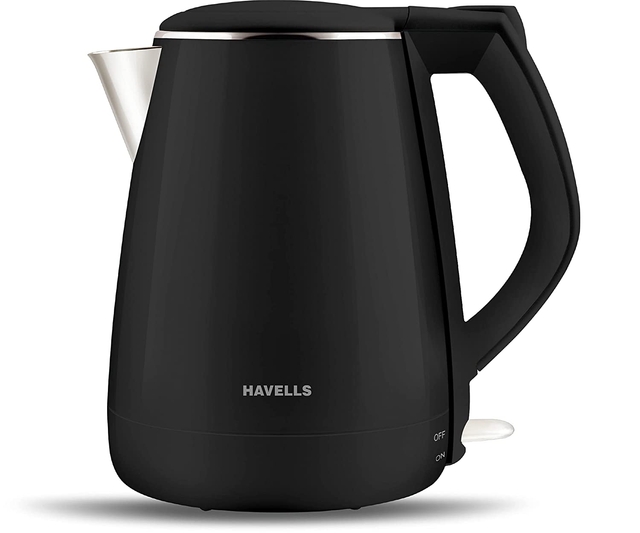 Havells Electric Kettle Aqua Plus 1500 Watts 1.2 liters , Double Layered Cool Touch Outer Body (Black)
