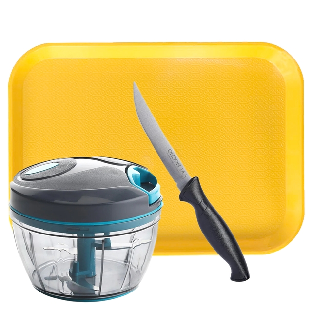 Signoraware Vegetable Chopper,+ Plastic Fast Food Tray,+ Kai Hocho Slicing Knife Combo