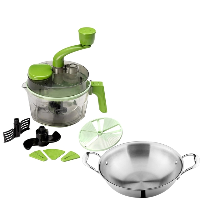 Pigeon by Stovekraft Tornado Turbo Manual Chopper & Heavy gauge kadhai Stainless Steel Induction Bottom Kadhai Big Size