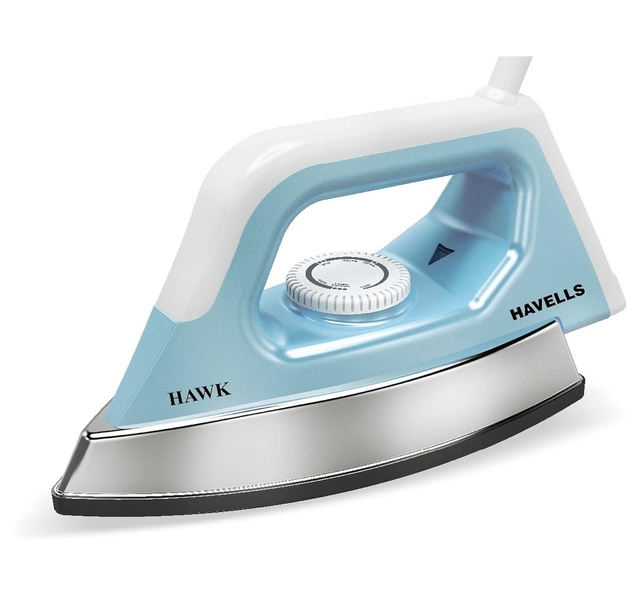 Havells ABS Hawk 1100 Watt Heavy Weight Dry Iron With American Heritage Non Stick (Blue & White), 1100 Watts