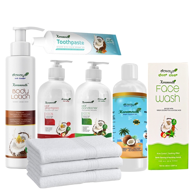Keramruth Combo [Pack of 6] + White Cotton Bath Towel - 3 pcs