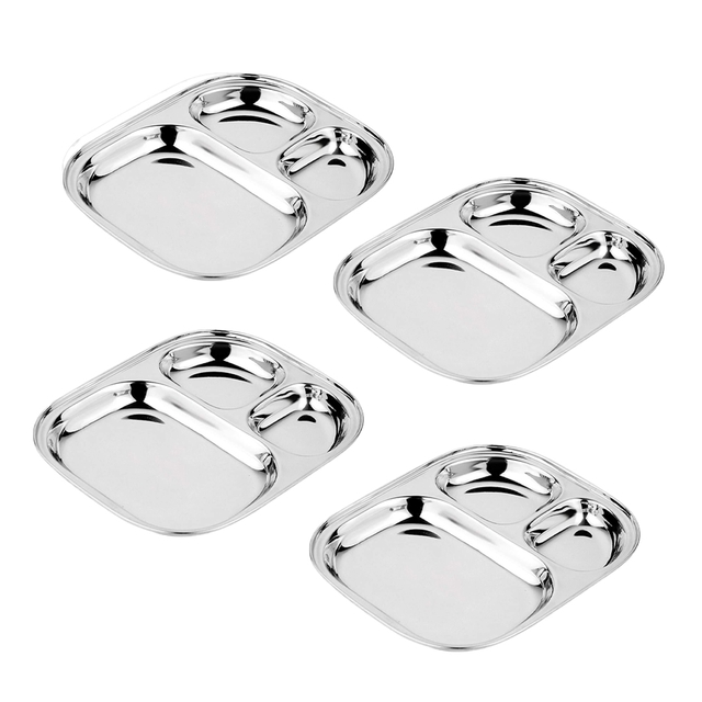 Stainless Steel Plates with Compartments/Breakfast Plates of 4