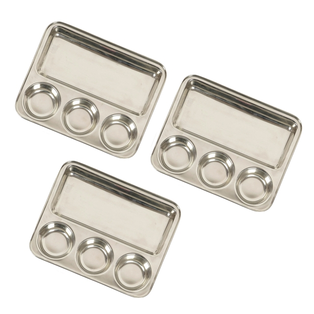 Stainless Steel Rectangular 4 in 1 Compartment Lunch/Dinner Plate Set of Set of 3