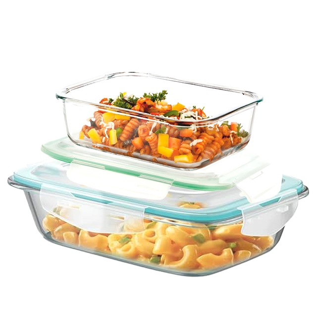 Signoraware Lock `N` Store Glass Container Rectangular 1500ml & 640ml (Pack of 2)