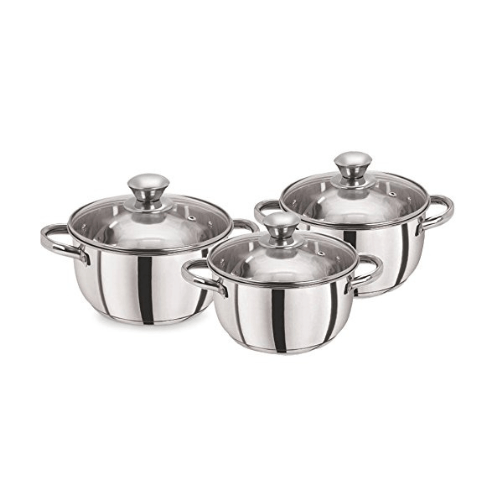 Addkraft  Induction Base Cooking Essential Compatible Sandwich Base Stainless Steel Casserole Set with Knob Glass Lid, Stay Cool Handles (6 Piece)