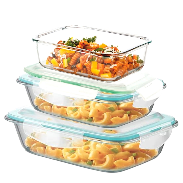 Signoraware Lock N Store Glass Container Square [Pack of 3] - 800 ml/1200 ml/2200 ml