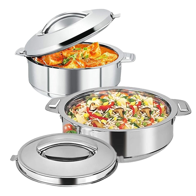 N-Duraa Stainless Steel Serving Dish - Hot & Cold [Pack of 2] - 1500 ml/2500ml