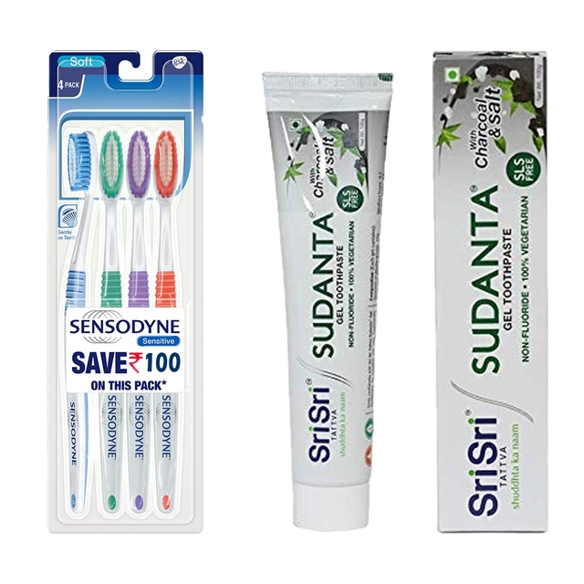 Sir Sri Sudanta Toothpaste 100g & Sensodyne Sensitive Soft Toothbrush 4 pieces