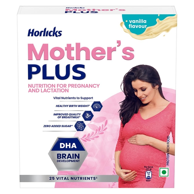 Horlicks Mother's Plus Vanilla 200g Refill, No Added Sugar | Protein Powder for Pregnancy, Breastfeeding | with DHA for Brain Development