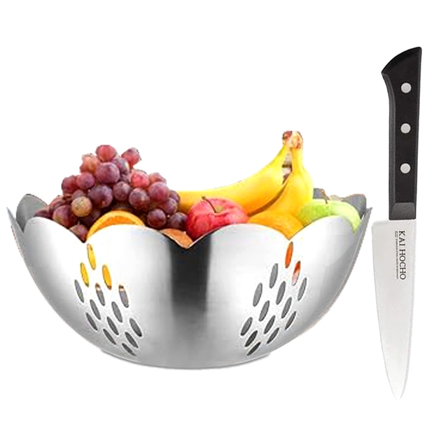 Stainless Steel Fruit Basket Pineapple Design With Kai Hocho Premium Petty Kitchen/Vegetable,Fruit, Knife,Combo
