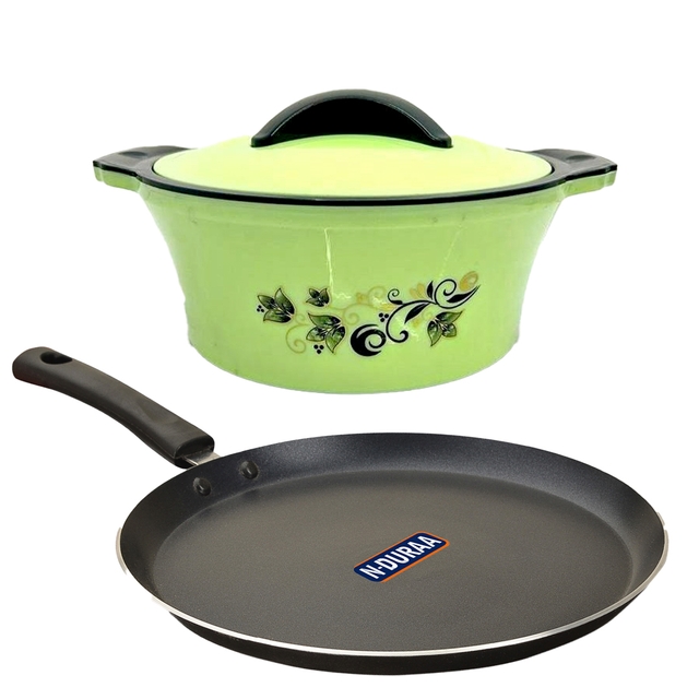 Stainless Steel Insulated Hot Pot 2000ml With N-Duraa Non-Stick Concave Tawa 250mm Induction Base