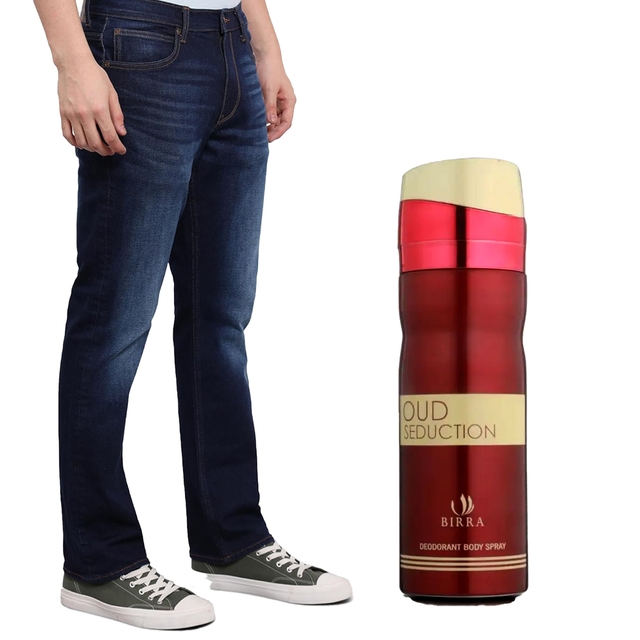 BIRRA OUD SEDUCTION DEODORANT BODY SPRAY 200ML & Moulty Men Regular Jeans