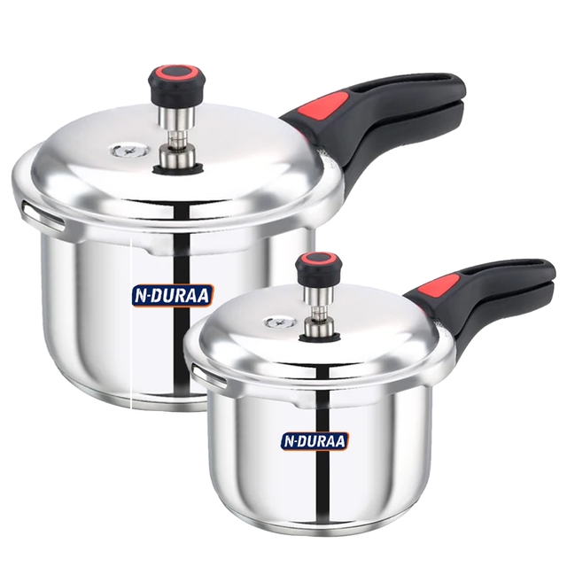 N - Duraa Stainless Steel Special Combo (Pack of 2)5 Ltr ,& 3 Ltr ,Pressure Cooker.