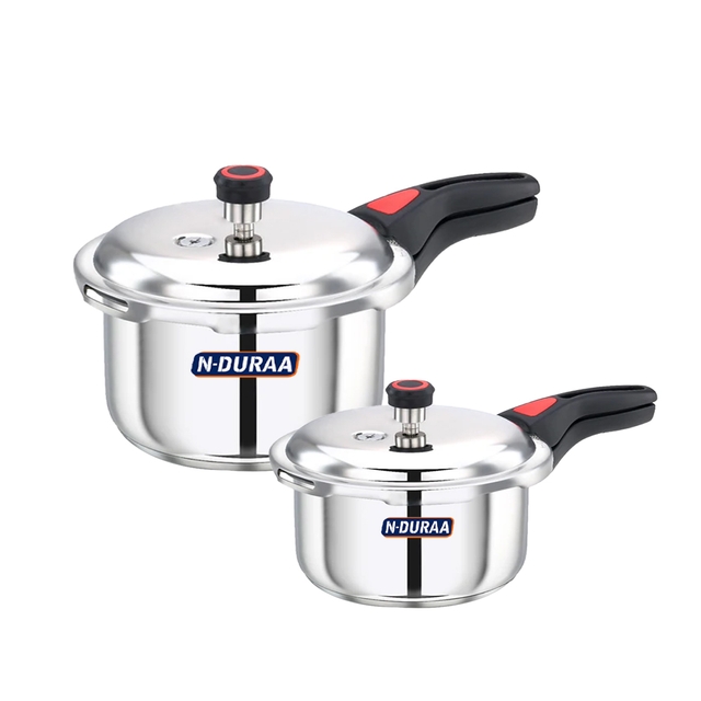N-Duraa Stainless Steel Pressure Cooker with Outer Lid  Combo 3ltr and 2ltr
