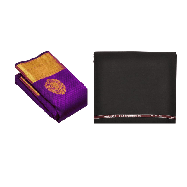 EX- Art silk saree + Vimal Suit length 3.25 mtr, Free Card (Free Grocery Wallet 10000, Redeem 1000*10 months)