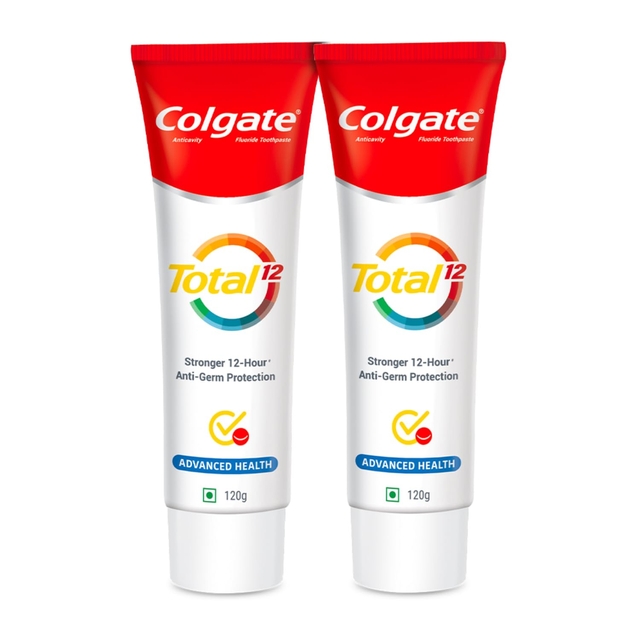 Colgate Total 120 gm + 120 gm (240 gm) Advanced Health Antibacterial Toothpaste, Saver Pack, Whole Mouth Health, Stronger 12-Hour Anti-Germ Protection, World's No. 1* Germ-fighting Toothpaste