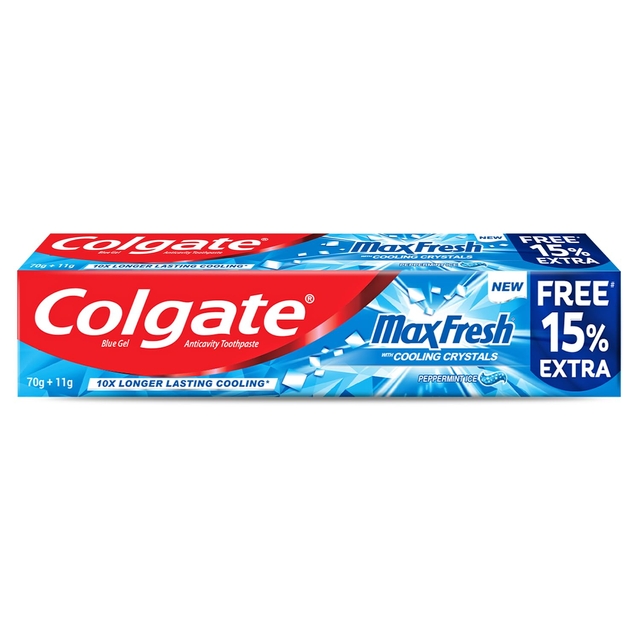 Colgate MaxFresh Toothpaste, Blue Gel Paste with Menthol for Super Fresh Breath, 70g + 11g (Peppermint Ice)