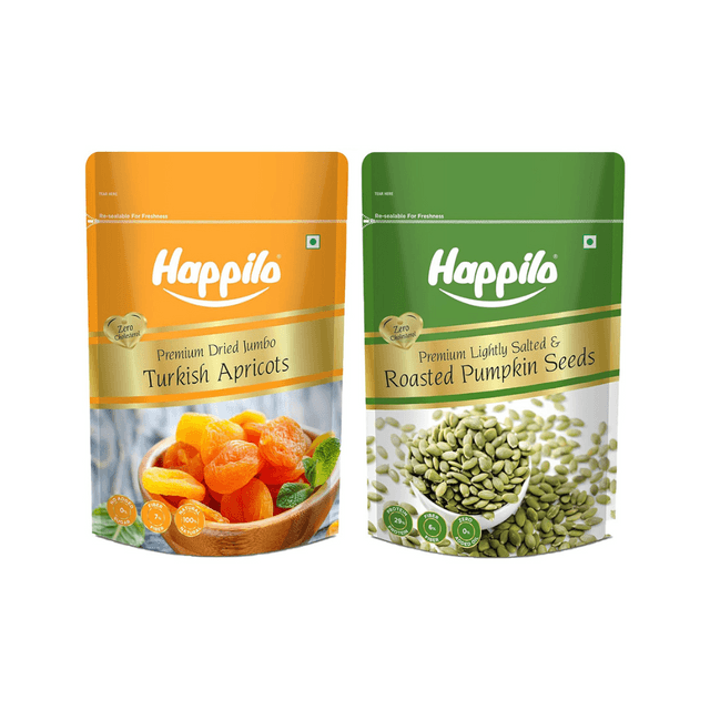Happilo Dried Premium Turkish Apricots, 200Gm & Premium Happilo Premium Roasted Pumpkin Seeds for Eating 200g,buy one get one free