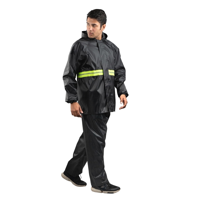 Rain Coat for Men & Women Waterproof Bike Raincoat for Men with Pant Set Reflective Raincoat for Women, Boys & Girls Adjustable Top and Bottom Rain Coat for Women with Bag - Black (Multicolor available)