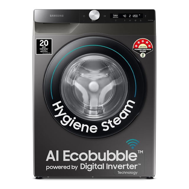 Samsung 9 kg, 5 Star, Eco Bubble Technology with Super Speed, AI Control , Wi-Fi, Digital Inverter Motor, Fully-Automatic Front Load Washing Machine Appliance (WW90T604DLN1TL, Hygiene Steam, Inox)