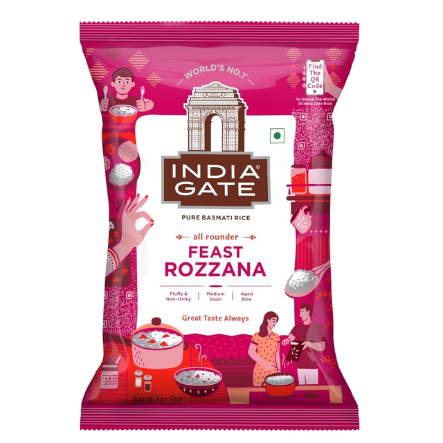 India Gate Basmati Rice Pouch, Feast Rozzana, 1kg