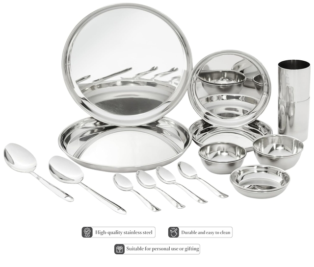 SQ Exclusive Dinner Set | Stainless Steel | Mirror Finish | Set of 18 - Solid
