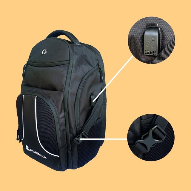SmartQuick Large Laptop and Travel  Backpack ,With a USB Charging Port, Water Resistant Fabric - Black