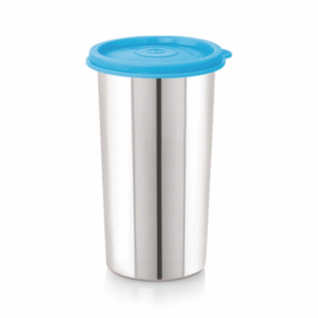 Stainless Steel Tumbler with Lid | Air Tight Leak Proof Glass Tumblers for Office Gym Yoga Hiking Trekking Travel Home Kitchen (420ml), Set of 1