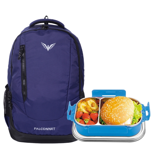 Casual Waterproof Laptop Backpack/Office Bag/School Bag/College Bag & Signoraware Slim Steel Small Lunch Box Combo (Multicolor backpack)