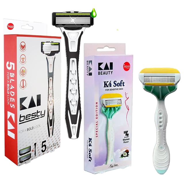 Kai Besty 5 Blade Shaving Razor For Men With Kai K4 Body Razor For Women (Pack of 02)