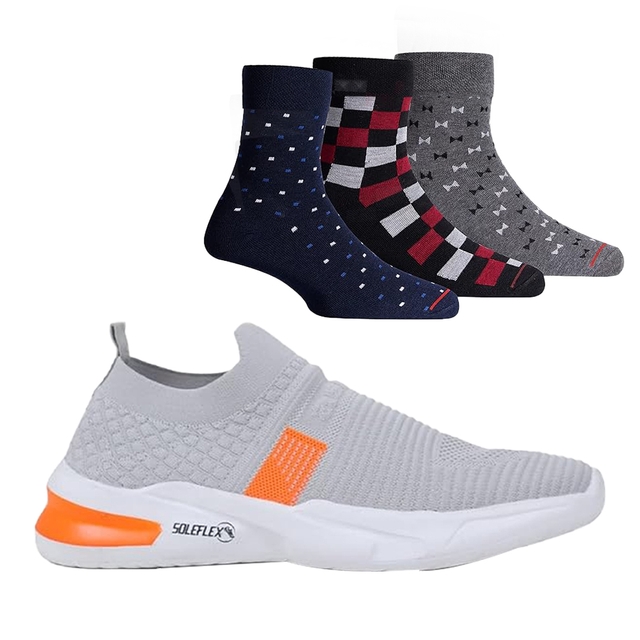 ASIAN Mens Hattrick-27 Loafer with Robin Roy's Cotton Men's 3 Pairs Sports Ankle Length Socks (Pack of 02)