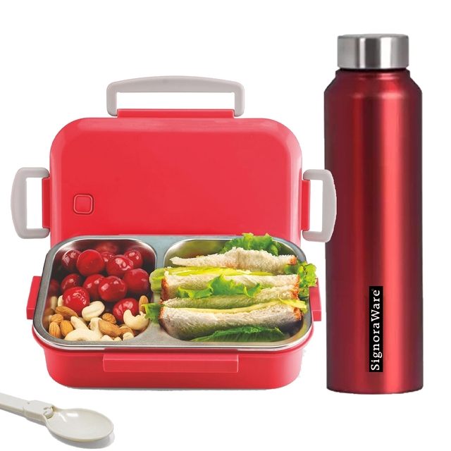 Signora Ware Eat-Up Stainless Steel Lunch Box for Kids Adults With Signora Ware Water Bottle 750ml Steel Water Bottle