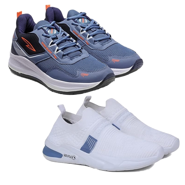 ASIAN Mens Hattrick-27 For Men(White, Blue) & ASIAN Men's Thar-01 Sports Running,Walking & Gym Shoes Buy one Get one Free