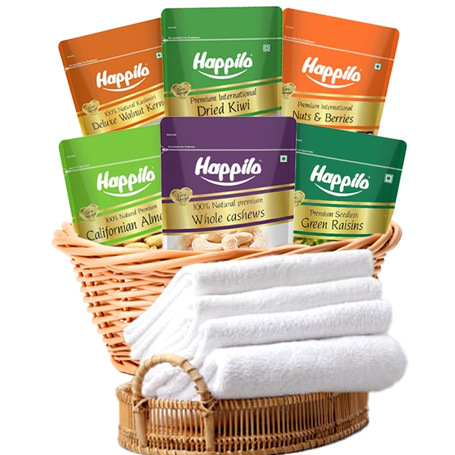 Happilo New Combo Cashew 500gm Badam 500gm Green Raisins 500gm Walnut 200gm Berries 200gm Kiwi 200gm 3 Bath Towels