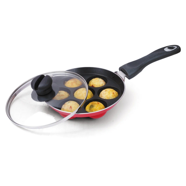 Signoraware Appam Maker Non Stick Aluminium Appe Tawa Appam Pan with Glass Lid | Appam Patra, Red | Paniyarakkal, Paniyaram pan, Pancake - Red