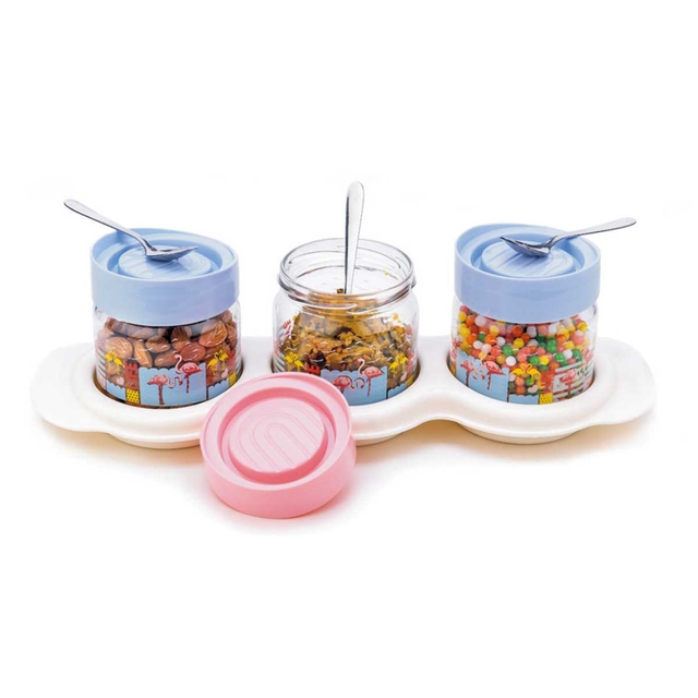 Signoraware Multipurpose Dining 3 in 1 Dry Furits/Pickle Storage Jar Container + pickle trey, Set of 7, (Pink)