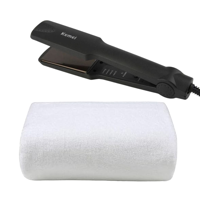 Kemei KM-329 Temperature Control Hair Straightener with 100% Cotton Large Full Size White Bath Towels