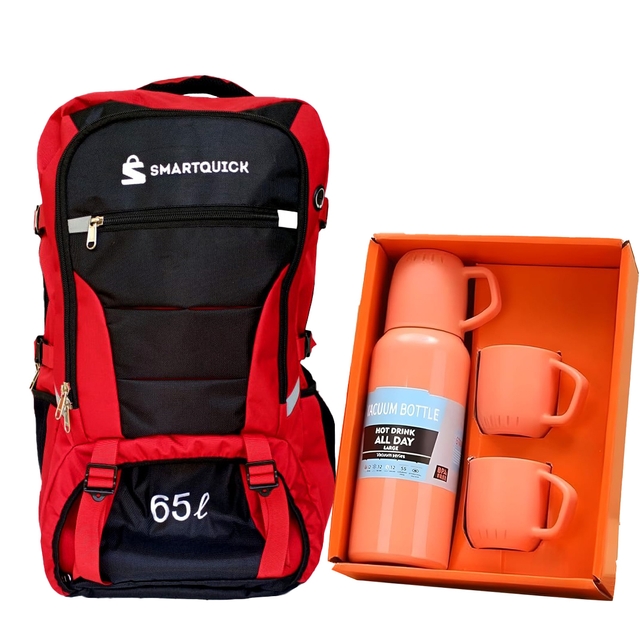 SmartQuick Premium 65 litres, hiking trekking Bag & Double Wall Vaccum Flask Set Thermo 500ml