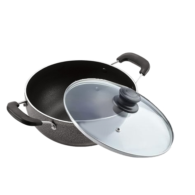 N-Duraa Non-Stick Round Base Kadhai with Glass Lid, Small