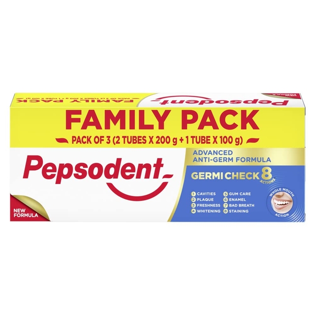 Pepsodent  Germicheck 8 Actions, Whole Mouth Toothpaste With Anti-Germ Formula, Clove And Neem Oil, 500 g Family Pack