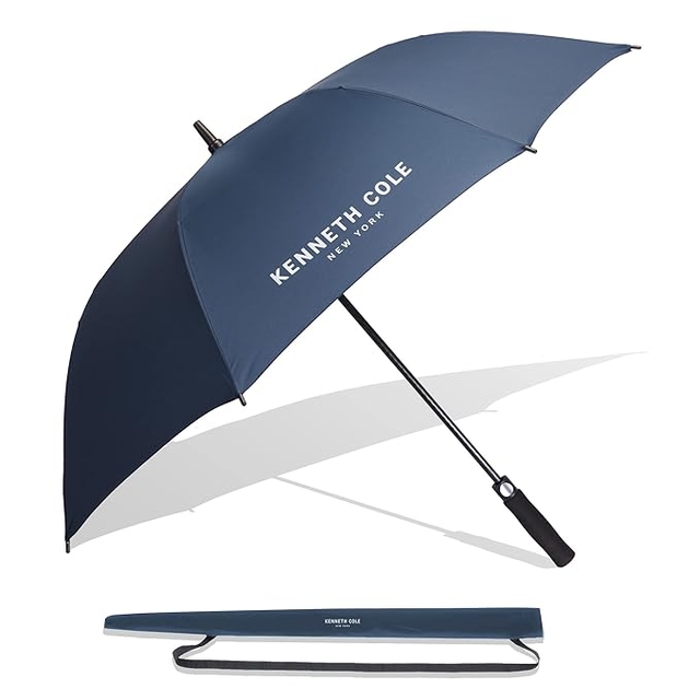 KENNETH COLE New York Automatic Golf Umbrella for Men & Women with UV & Rain Protection Navy Blue
