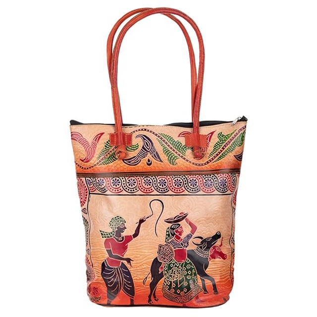 Leather Shoulder bag | Traditional Printed Handbag for Women Multicolor