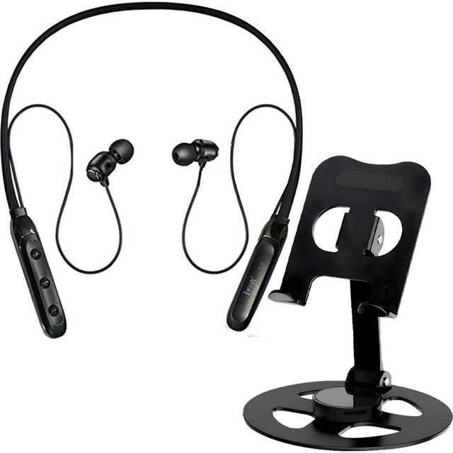 IVON Multifunctional Aluminum Mobile Stand & Ivon Neckband Wireless Bluetooth In Ear Built -in Mic, Super Sound Deep Bass Active Noise(IV - BT89)