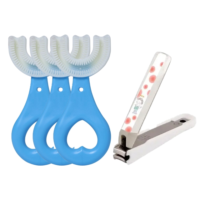 Children U Shape Toothbrush (Pack of 3) & Kai Tsumekiri kids nail clipper