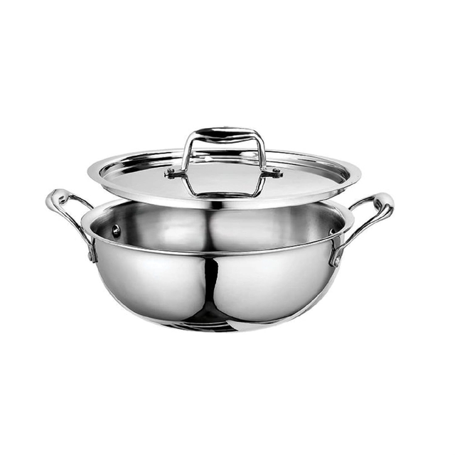 SIGNORA WARE 1500Ml Artista Tri-Ply Non-Stick Deep Fry Kadhai 18Cm,Induction Compatible Cookware Kadai,Grade 304 Stainless Steel,Food Grade,Dishwasher Safe,5 Years Warranty Pot (Silver)