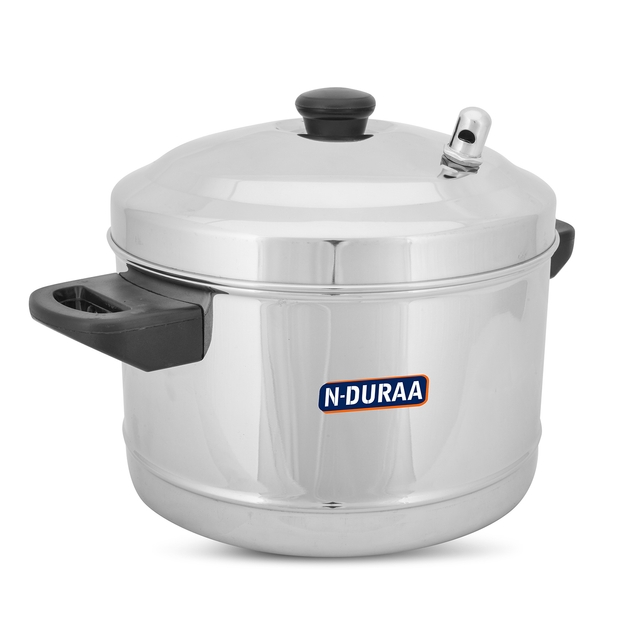 N-DURAA Stainless Steel Idli Cooker with Whistle Indicator | Idly Cooker Pot | Steel Idli Maker with Silver Lid - 4 Plates