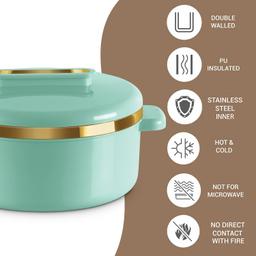 MILTON Curve 2500 Inner Stainless Steel Casserole, 2.15 litres, Light Green | BPA Free | Food Grade | Easy to Carry | Easy to Store | Chapati | Roti | Curd Maker