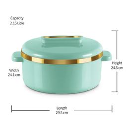 MILTON Curve 2500 Inner Stainless Steel Casserole, 2.15 litres, Light Green | BPA Free | Food Grade | Easy to Carry | Easy to Store | Chapati | Roti | Curd Maker